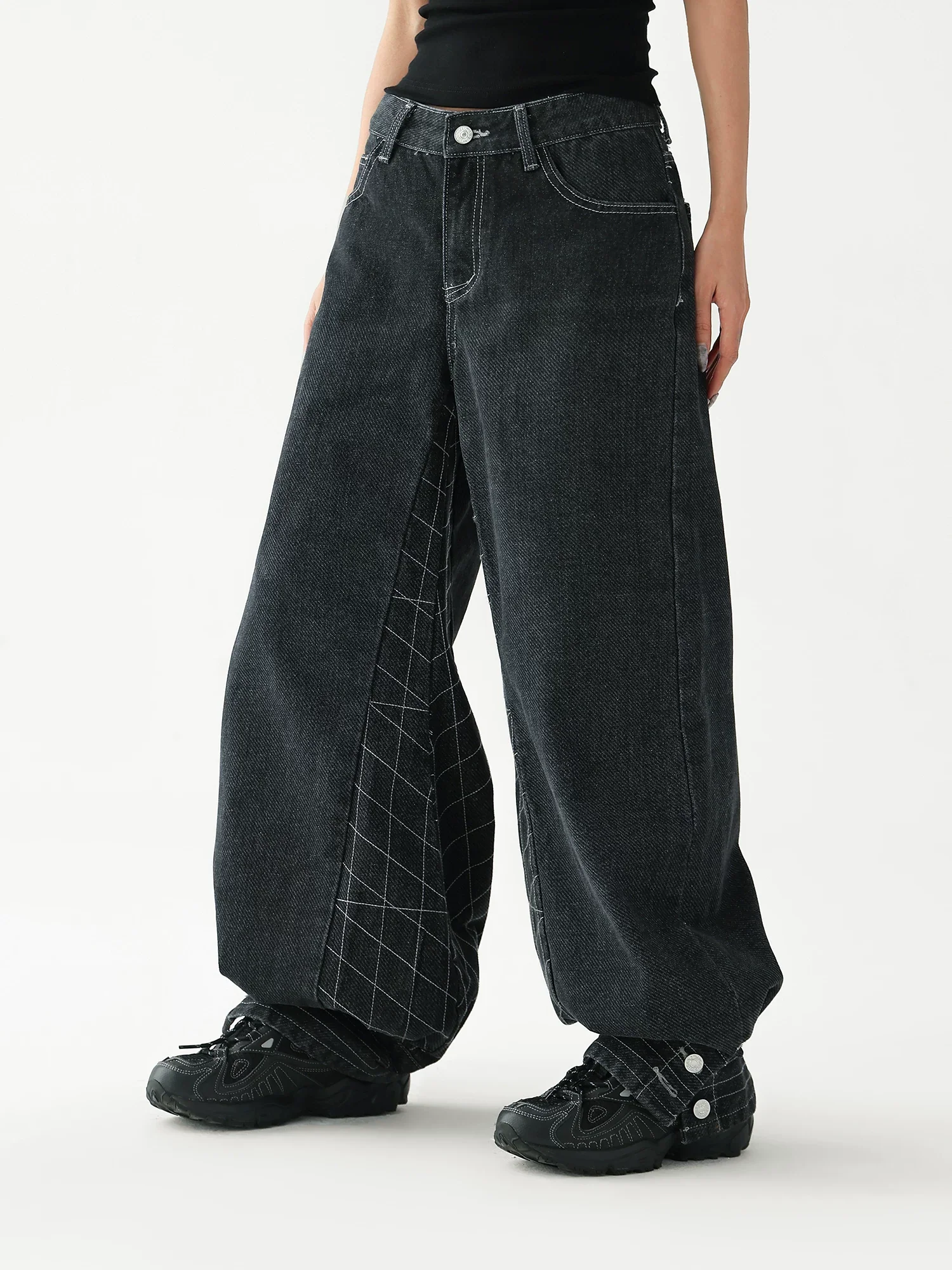 Plaid Quilted High-Waisted Wide Leg Pants - Image 2