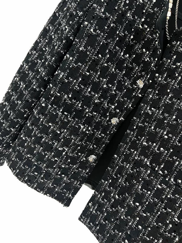 Plaid Sequin Tweed Short Knit Jacket - Image 6