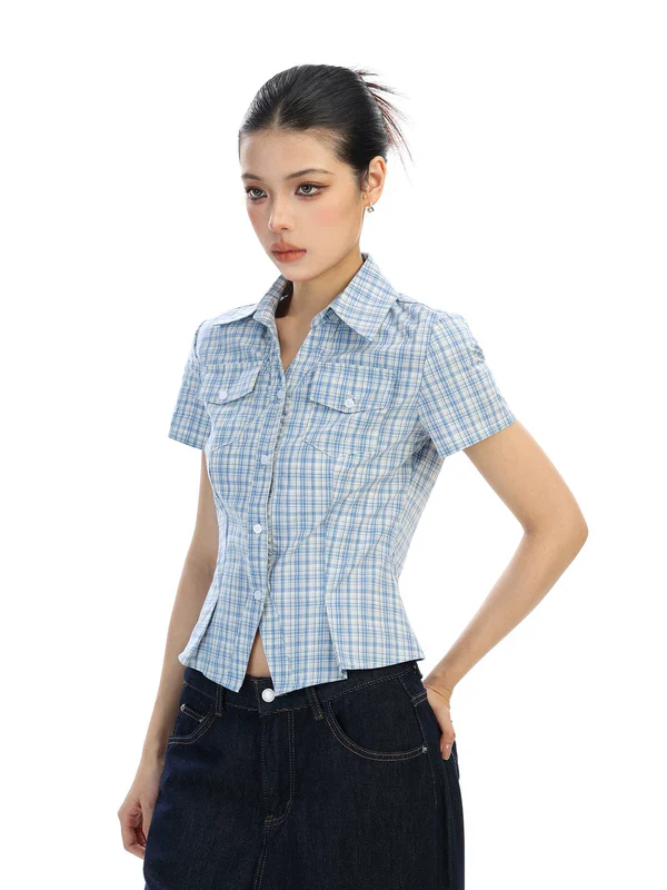 Plaid Short Sleeve Button Front Shirt - Image 3