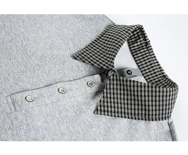 Plaid Trim Faux Layered Polo T-Shirt - Image 4