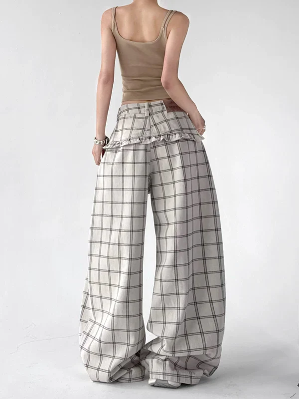 Plaid Wide Leg Patchwork Casual Pants - Image 3