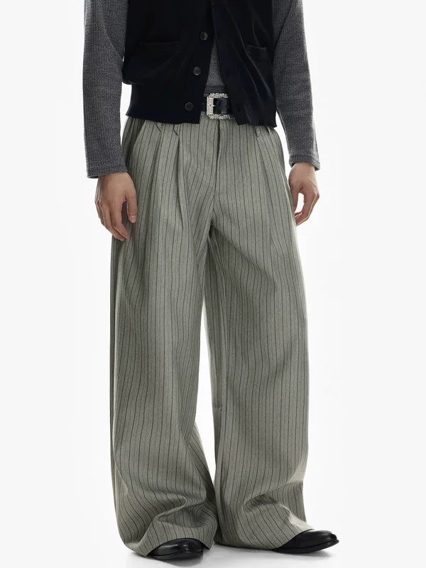 Pleated Pinstripe Wide Leg Pants - Image 2