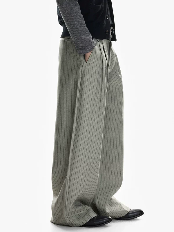 Pleated Pinstripe Wide Leg Pants - Image 3