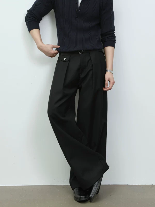 Pleated Wide Leg Straight Fit Pants - Image 3