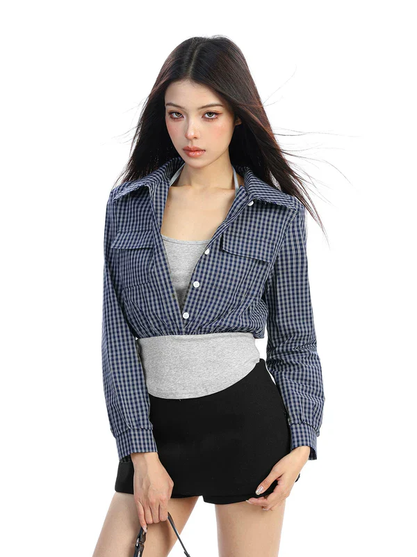 Polka Dot Faux Two-Piece Polo Shirt - Image 2