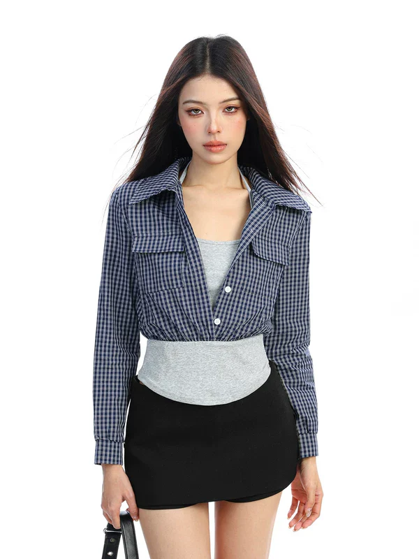 Polka Dot Faux Two-Piece Polo Shirt - Image 4
