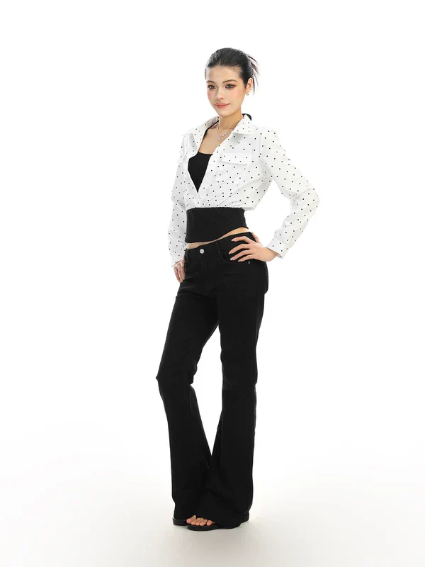 Polka Dot Faux Two-Piece Polo Shirt - Image 7