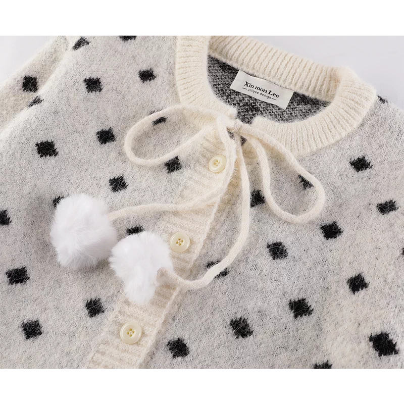 Pom Pom Ties Polka Dot Knit Cardigan - Image 6