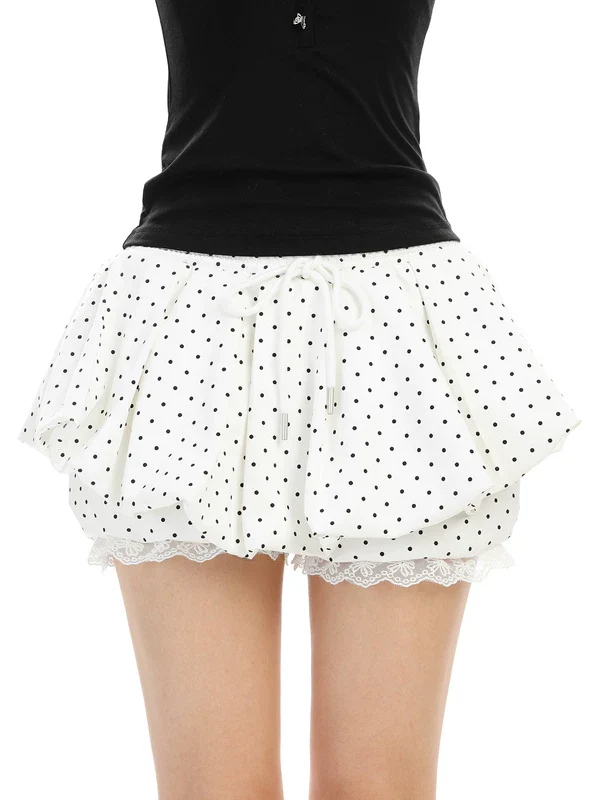 Polka Dot Lace Trim Ruffled Mini Skirt - Image 4