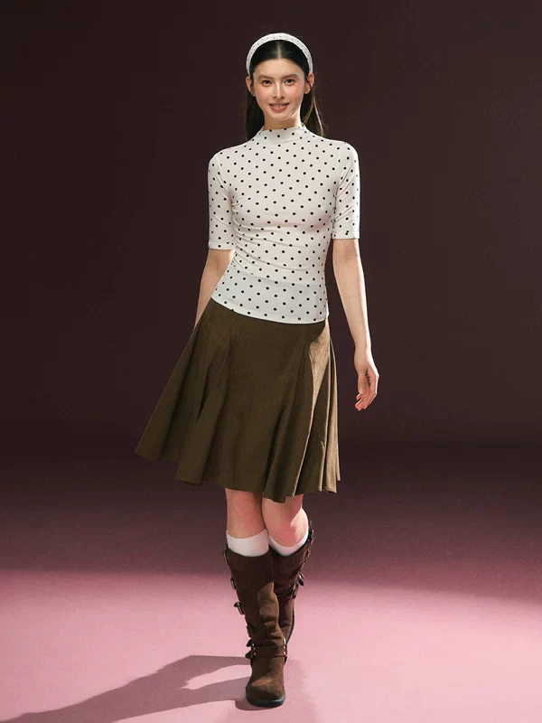 Polka Dot Mock Neck Half Sleeve Top - Image 5
