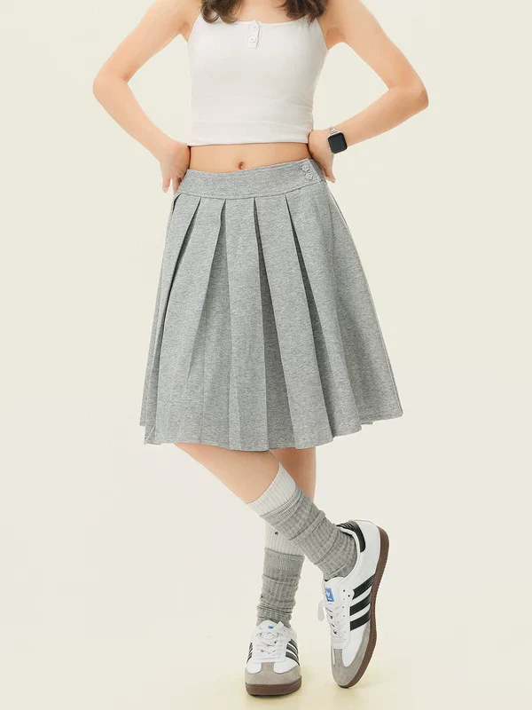 Polka Dot Pleated A-Line Midi Skirt - Image 2