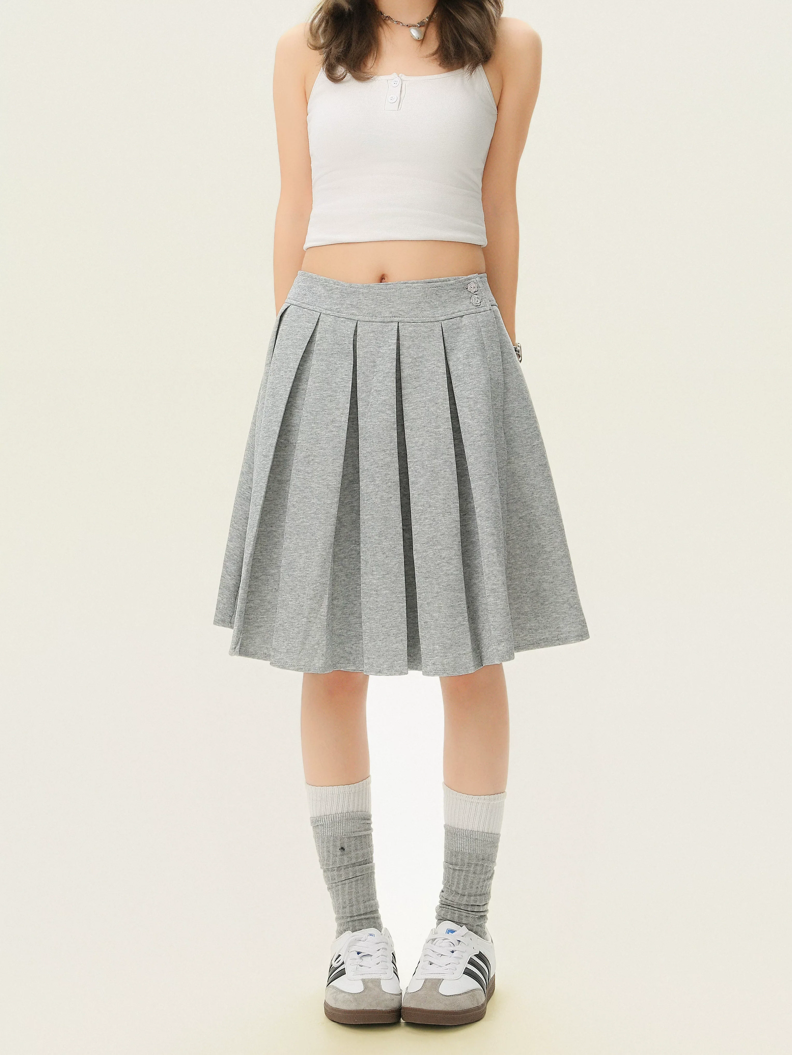 Polka Dot Pleated A-Line Midi Skirt - Image 4