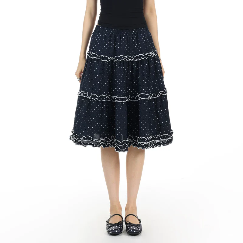 Polka Dot Ruffle A-Line Midi Skirt - Image 2