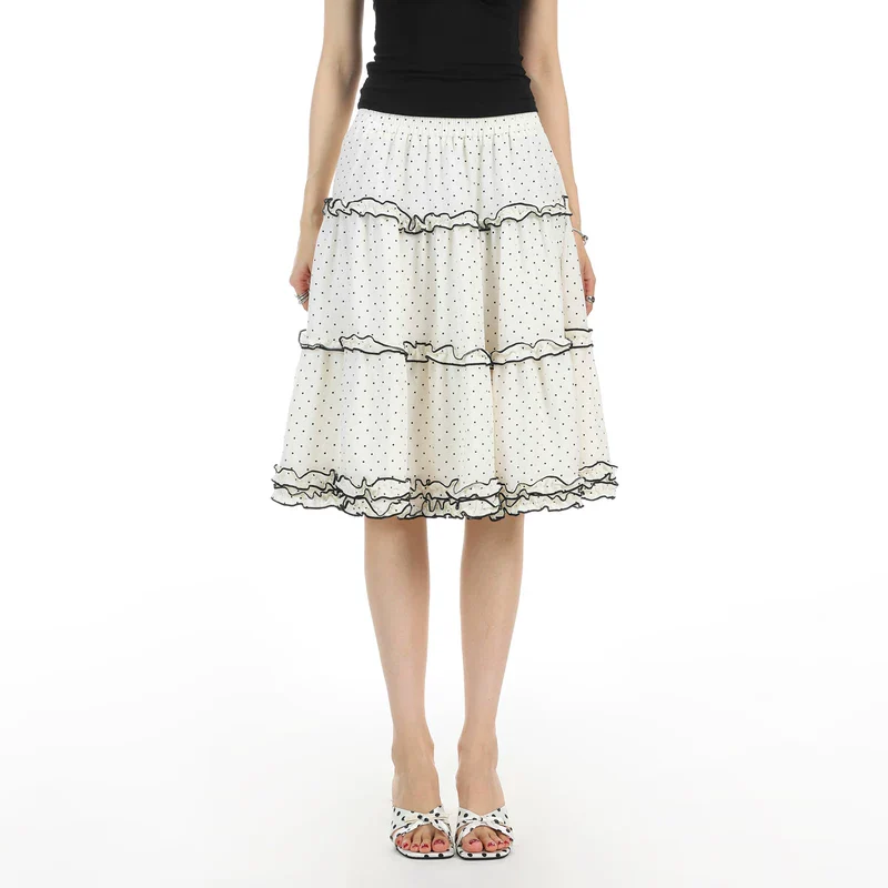 Polka Dot Ruffle A-Line Midi Skirt - Image 5