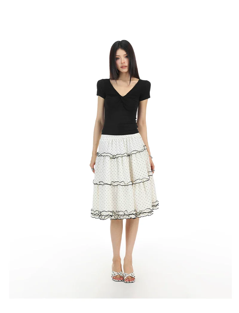 Polka Dot Ruffle A-Line Midi Skirt - Image 7