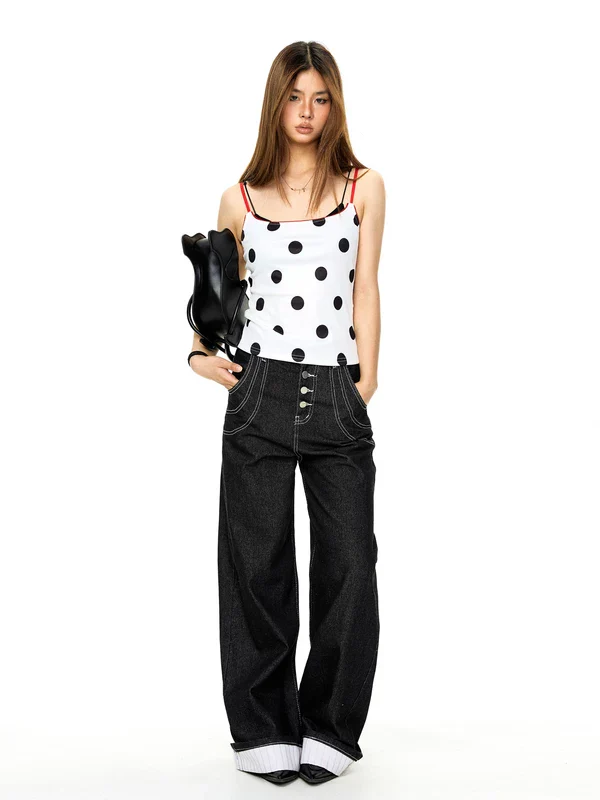 Polka Dot Slim Fit Spaghetti Strap Tank - Image 8