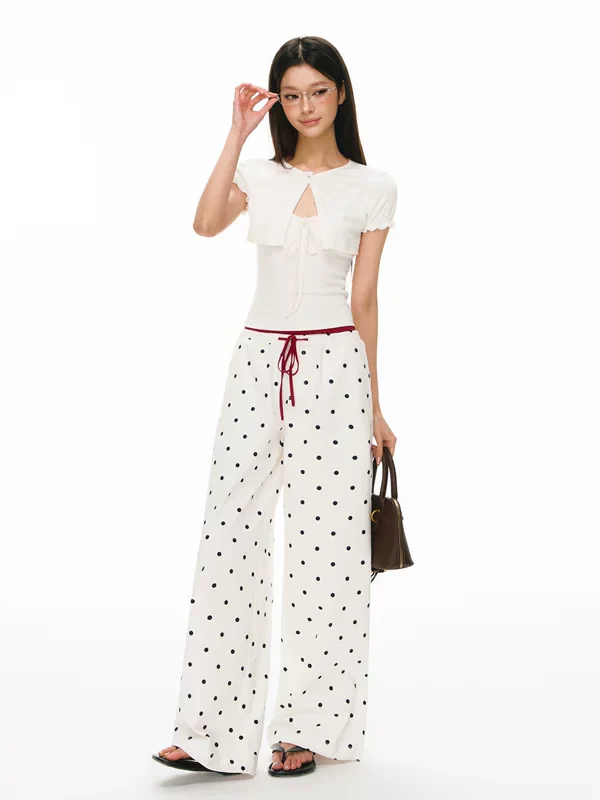 Polka Dot Wide Leg Casual Pants - Image 5