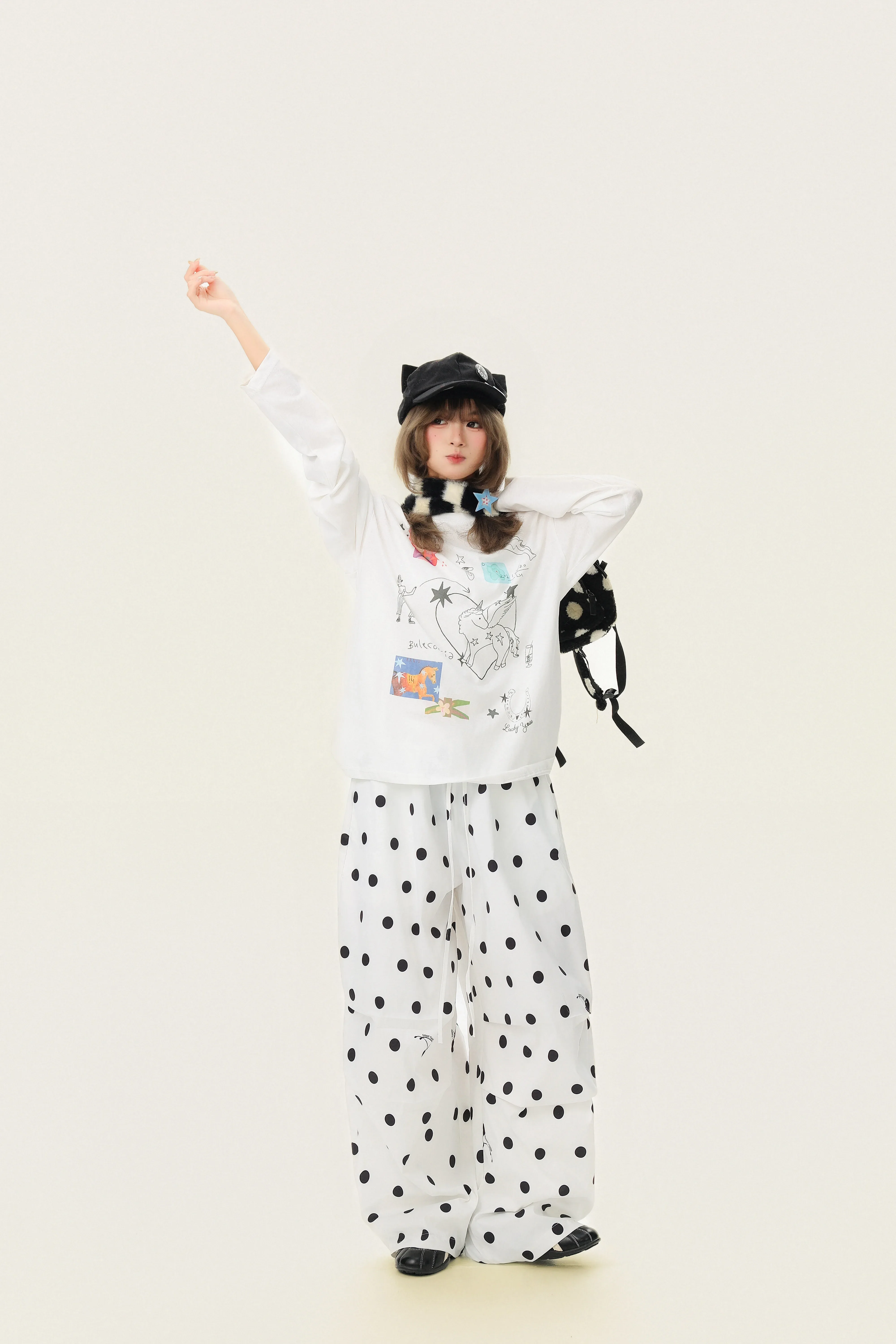 Polka Dot Wide-Leg Casual Pants - Image 11