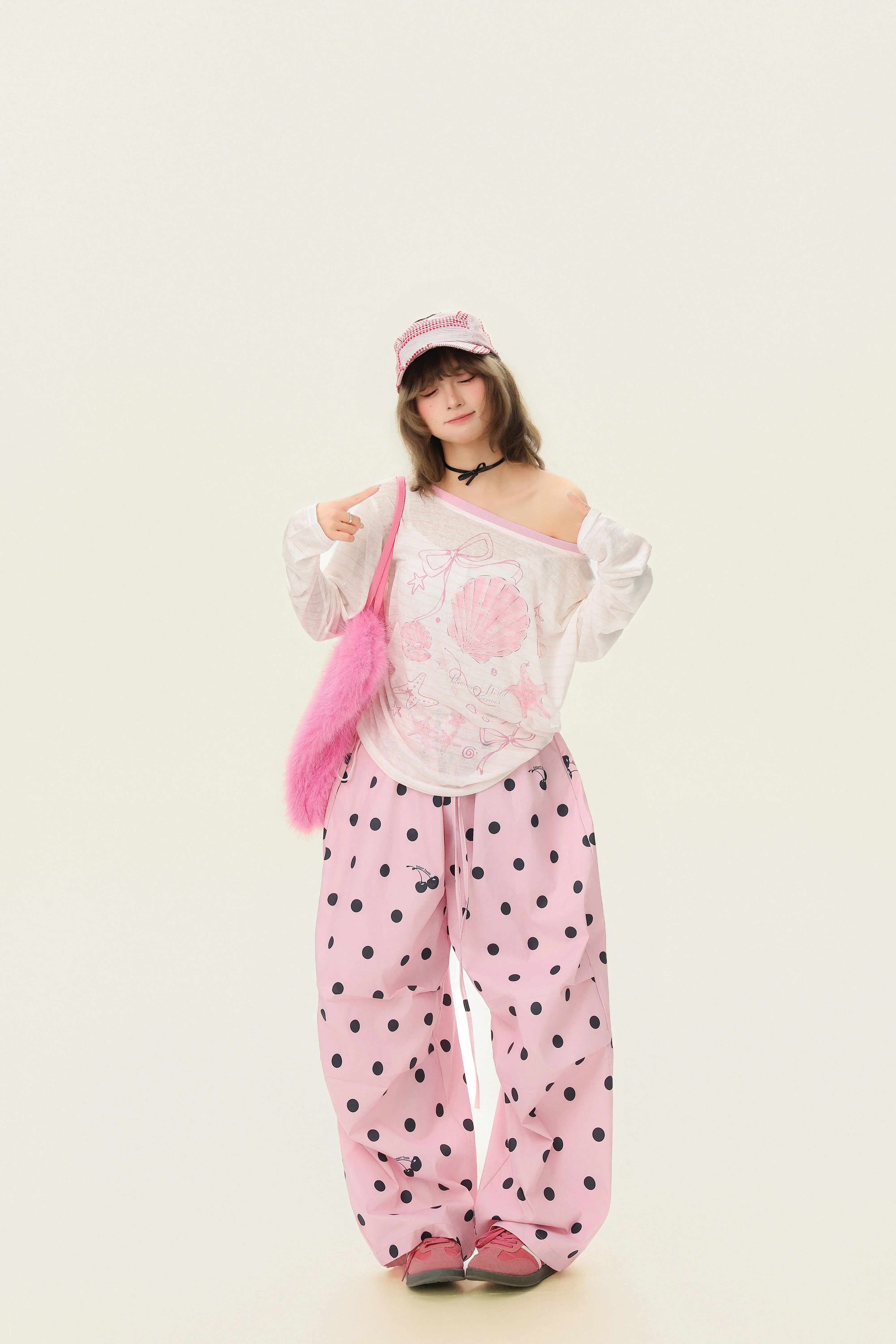 Polka Dot Wide-Leg Casual Pants - Image 12