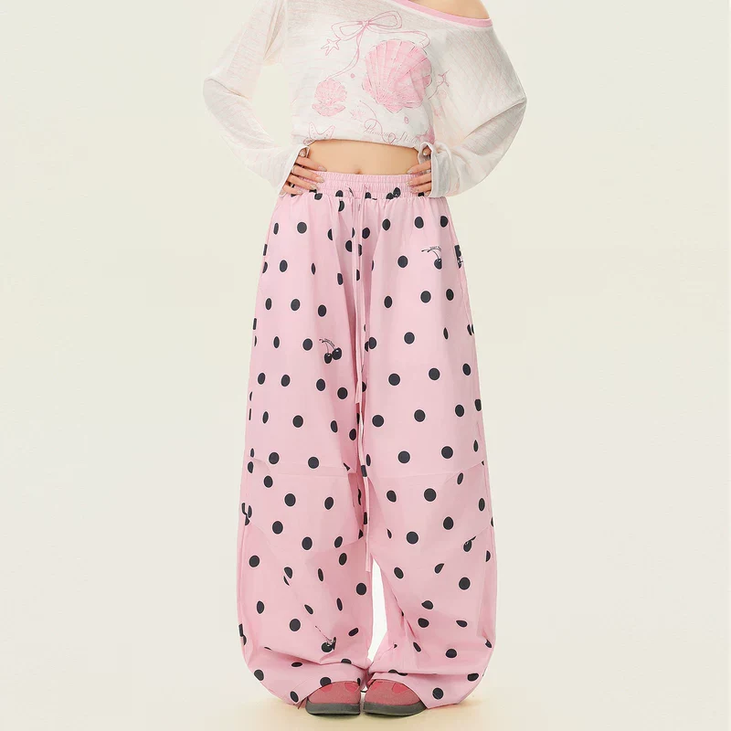 Polka Dot Wide-Leg Casual Pants - Image 3