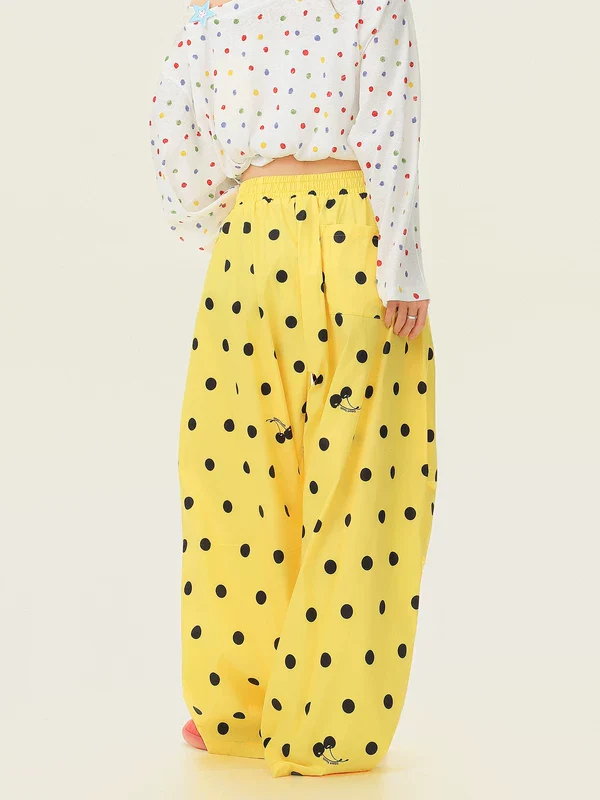 Polka Dot Wide-Leg Casual Pants - Image 4