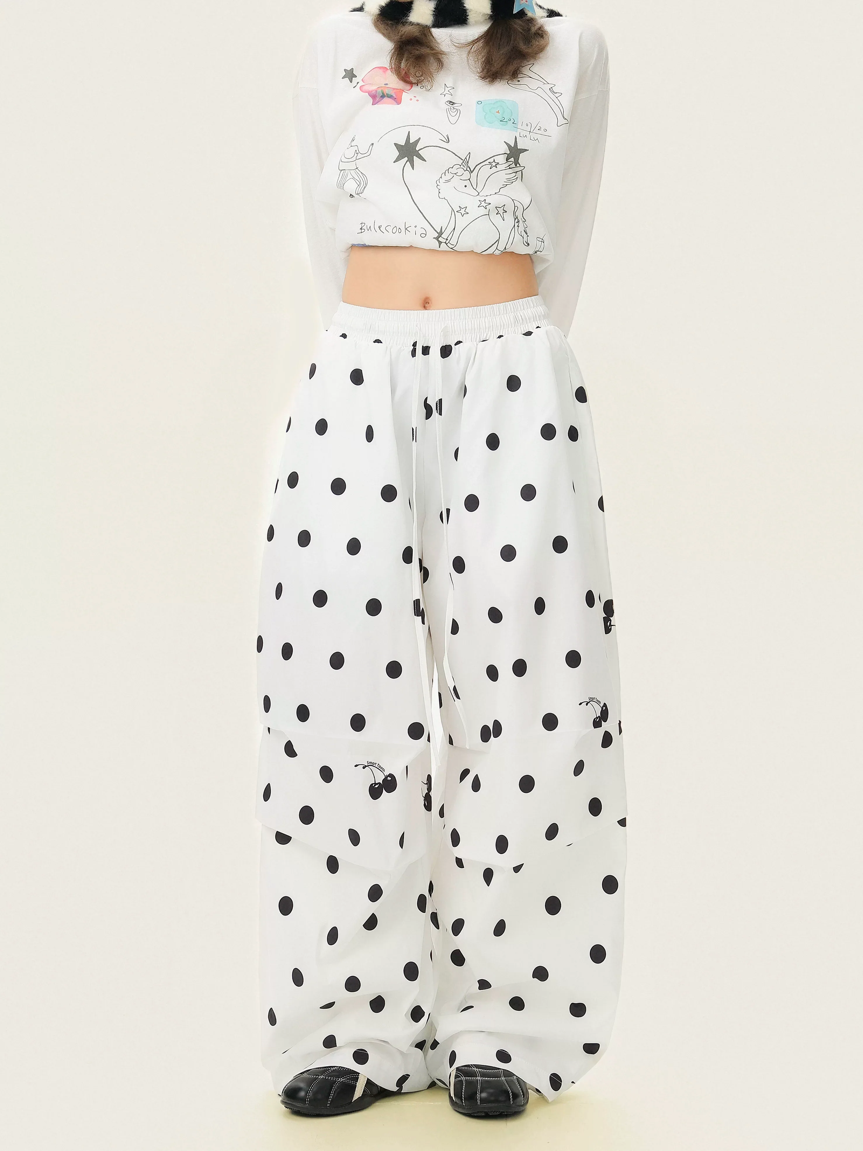 Polka Dot Wide-Leg Casual Pants - Image 5