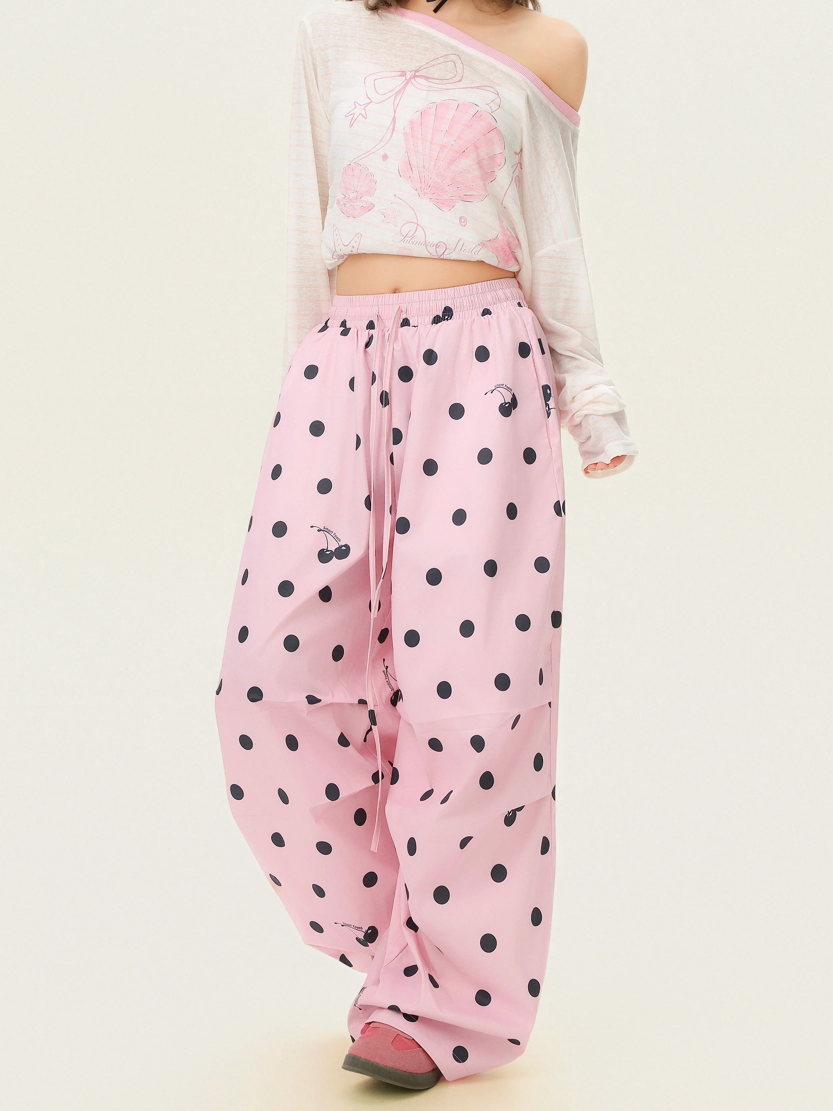 Polka Dot Wide-Leg Casual Pants - Image 6