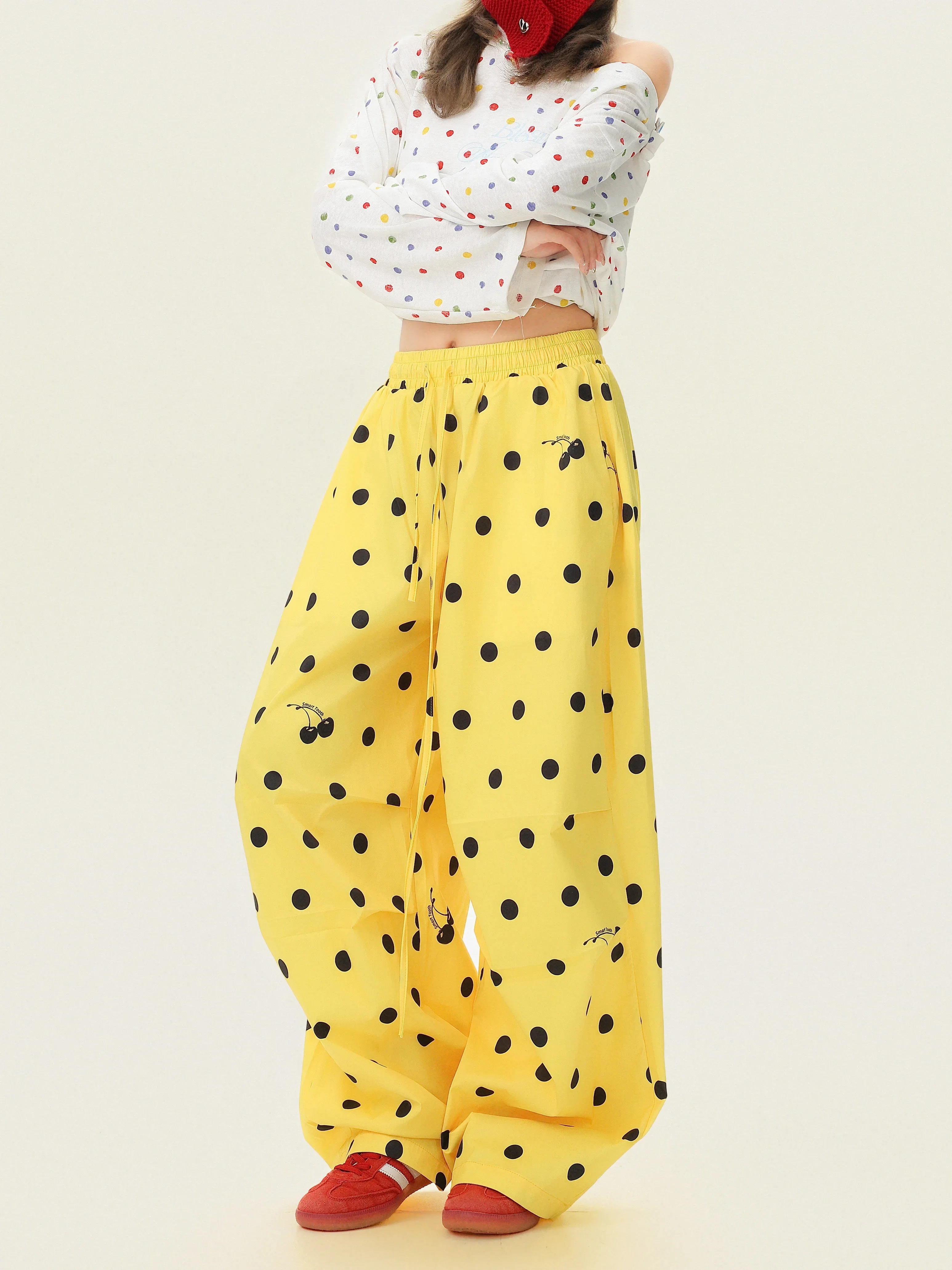 Polka Dot Wide-Leg Casual Pants - Image 7