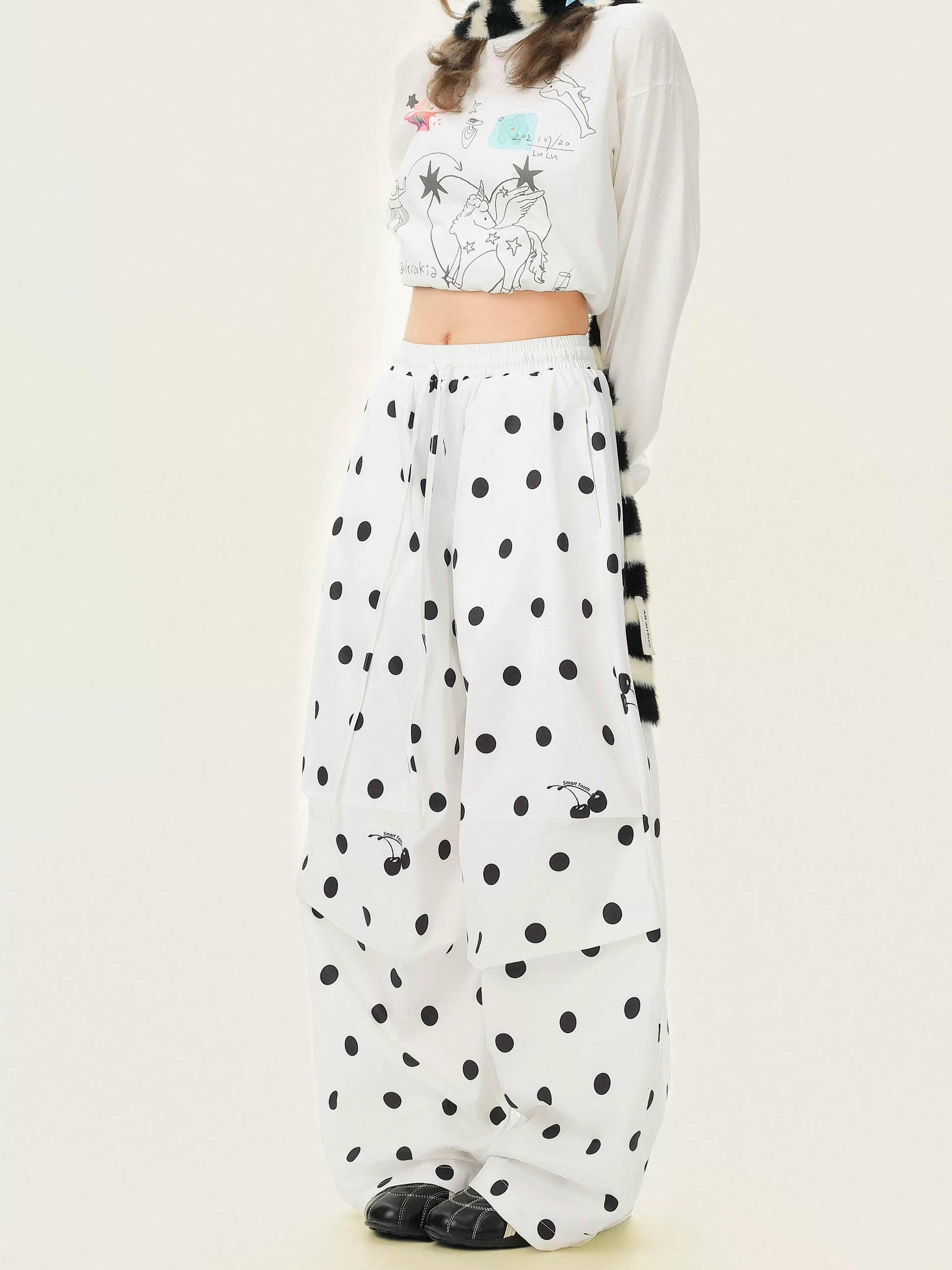 Polka Dot Wide-Leg Casual Pants - Image 8