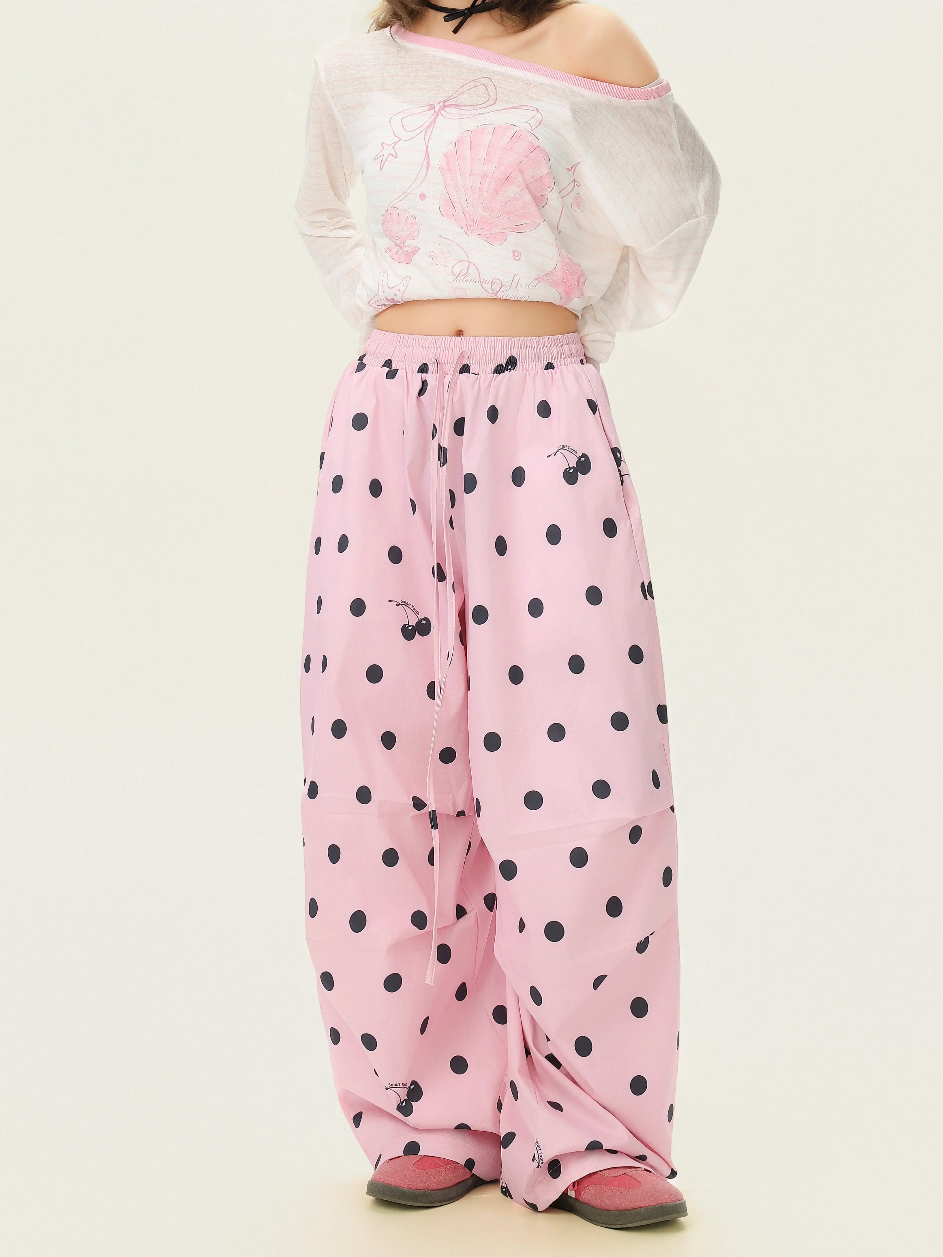 Polka Dot Wide-Leg Casual Pants - Image 9
