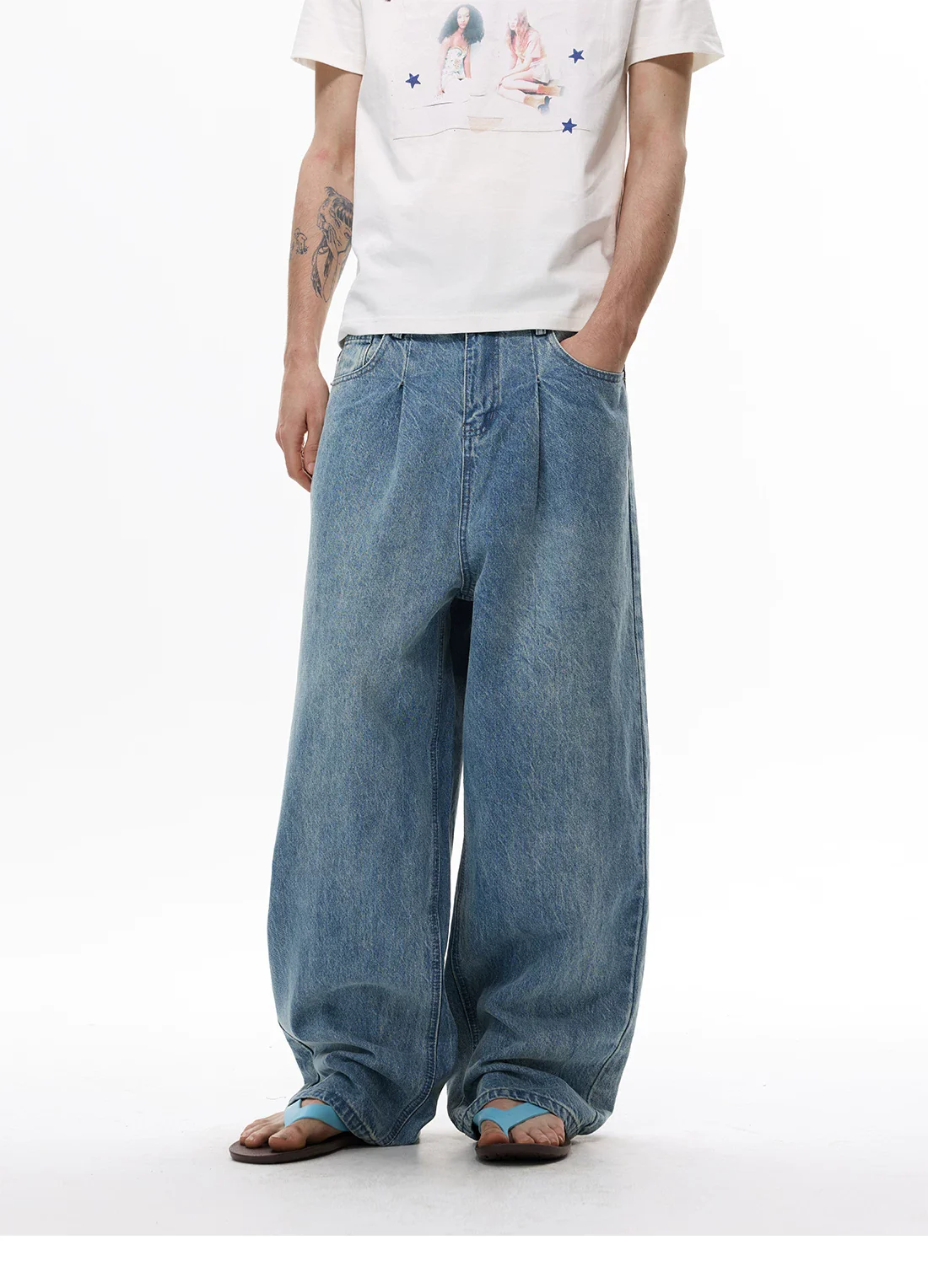Polka Dot Wide Leg Denim Pants