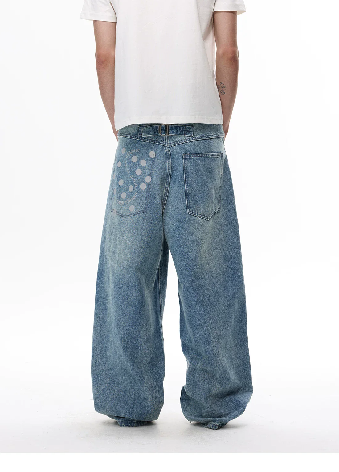 Polka Dot Wide Leg Denim Pants - Image 3