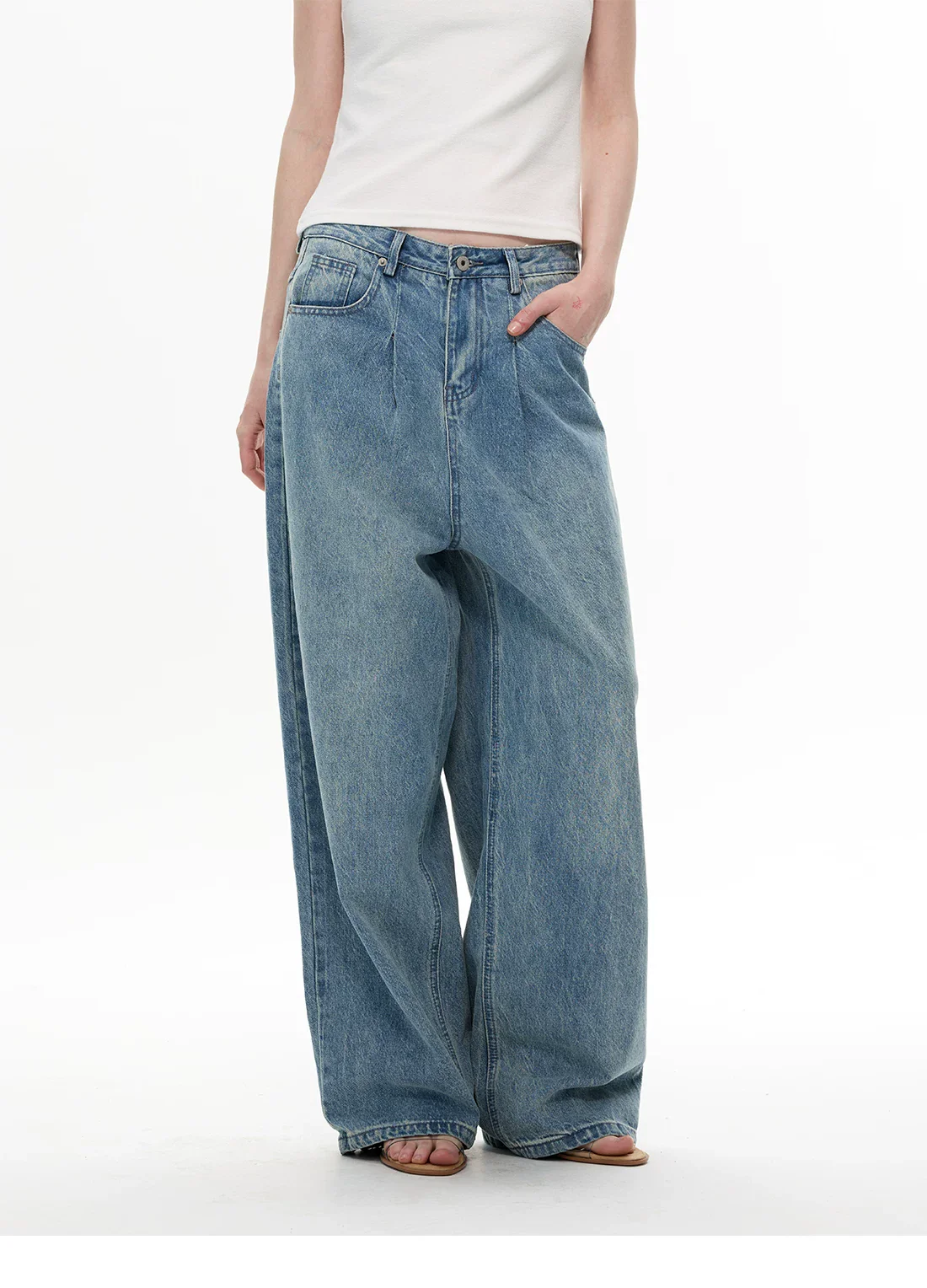 Polka Dot Wide Leg Denim Pants - Image 4