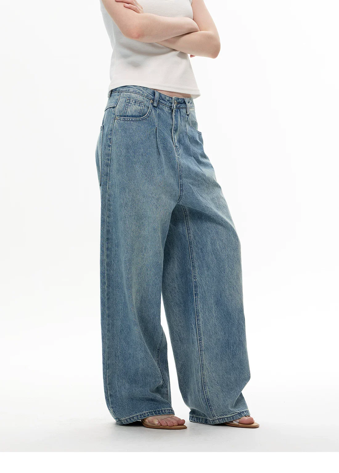 Polka Dot Wide Leg Denim Pants - Image 5