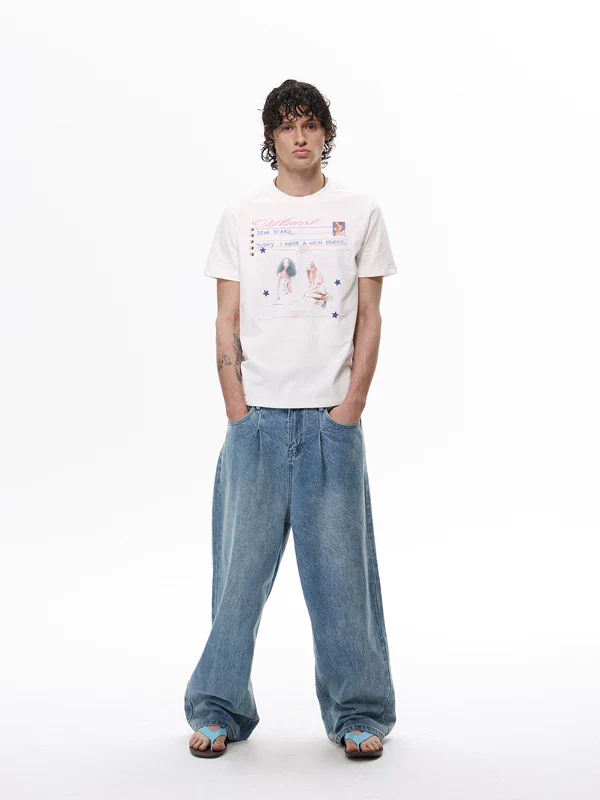 Polka Dot Wide Leg Denim Pants - Image 7