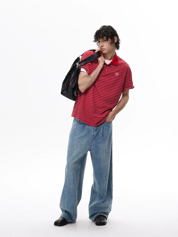 Polka Dot Wide Leg Denim Pants - Image 9