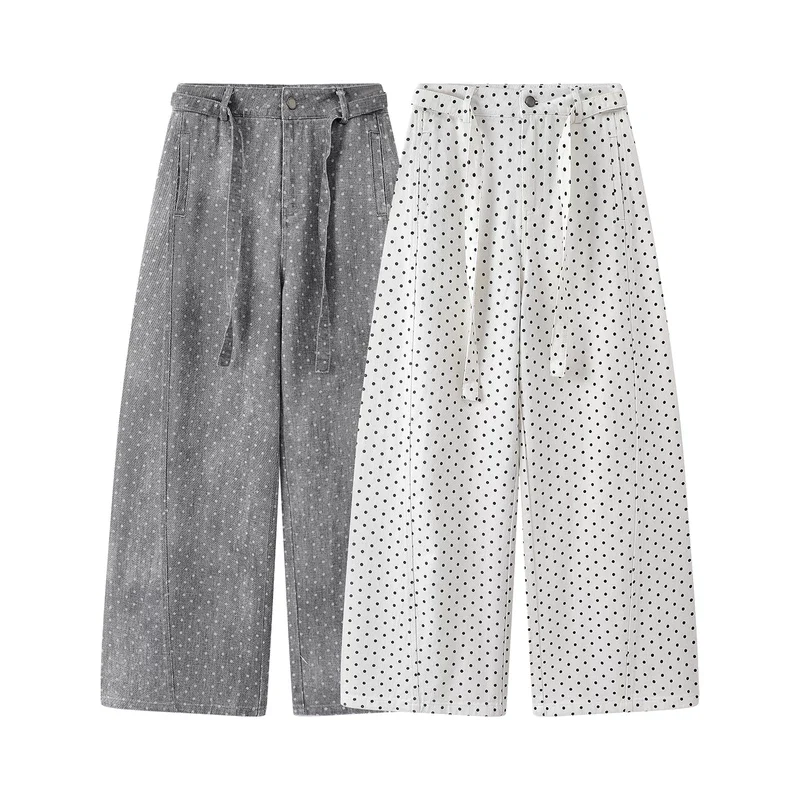 Polka Dot Wide-Leg Drawstring Pants