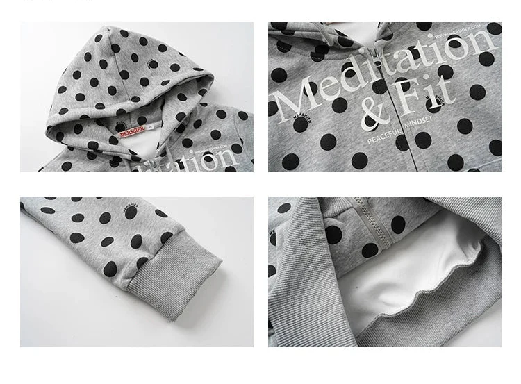 Polka Dot Zip Up Hooded Sweatshirt - Image 9