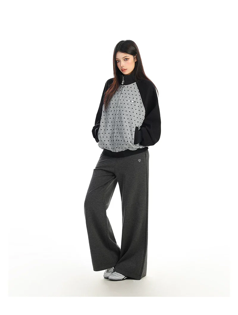 Polka Dot Zip-Up Stand Collar Jacket - Image 8
