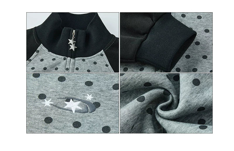 Polka Dot Zip-Up Stand Collar Jacket - Image 9