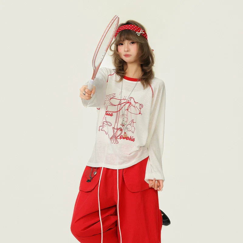 Pony Print Sheer Long Sleeve Pullover