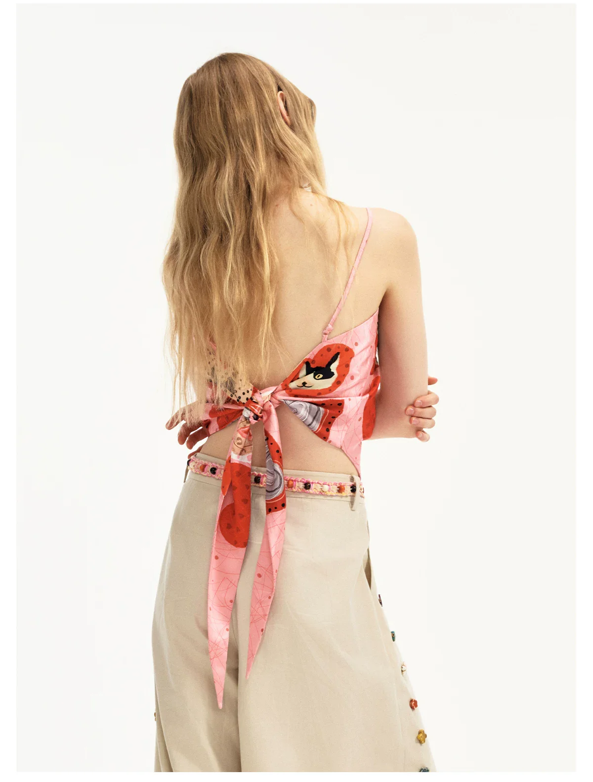 Printed Satin Square Scarf Camisole Top - Image 3