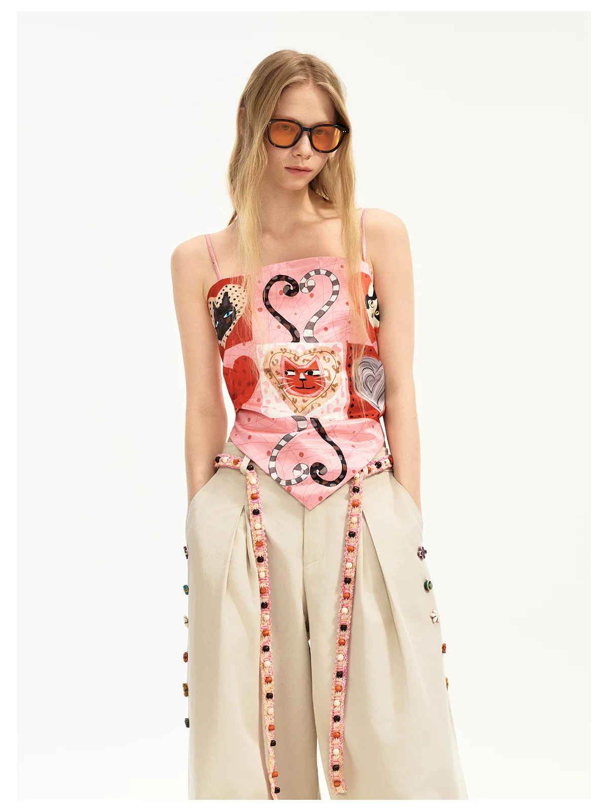 Printed Satin Square Scarf Camisole Top - Image 4