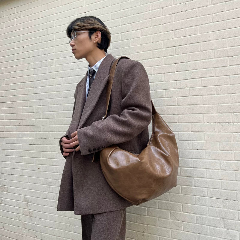Leather Croissant Shoulder Crossbody Bag