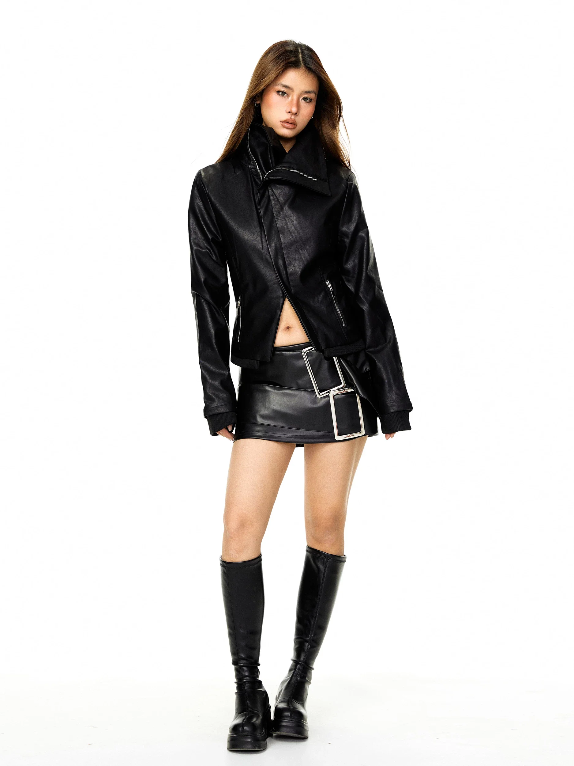 Leather Double Buckle Bodycon Mini Skirt - Image 6