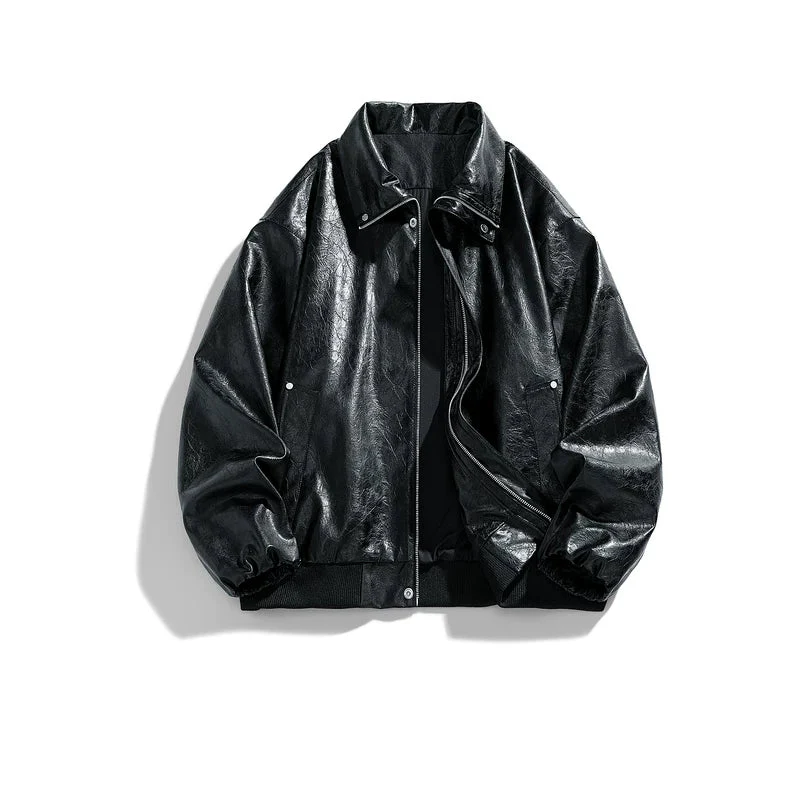 PU Leather Loose Fit Motorcycle Jacket - Image 3