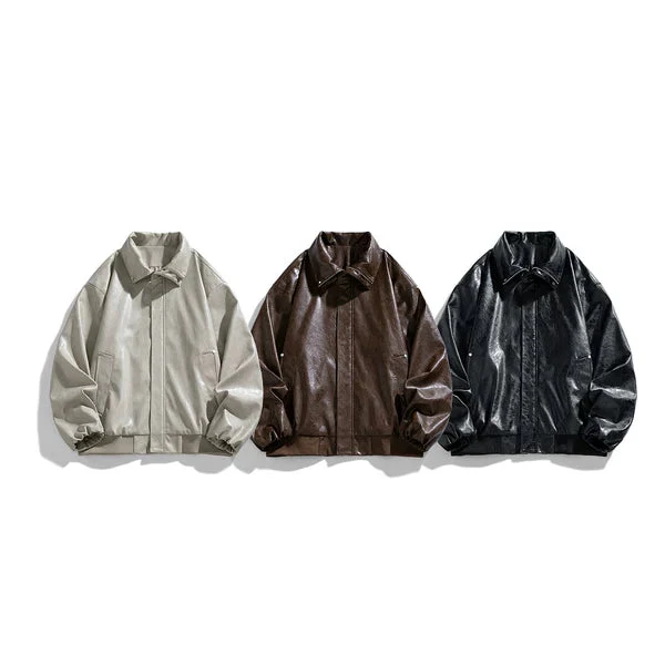 PU Leather Loose Fit Motorcycle Jacket - Image 4
