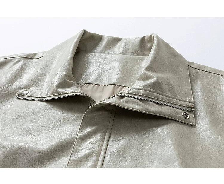 PU Leather Loose Fit Motorcycle Jacket - Image 5