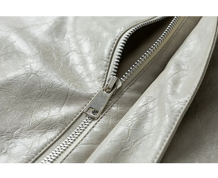 PU Leather Loose Fit Motorcycle Jacket - Image 7