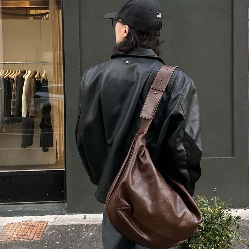 Leather Oversized Crossbody Hobo Bag - Image 7